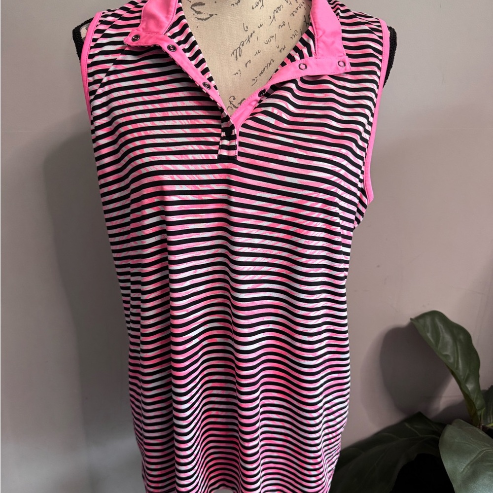 Tail White Label Sleeveless Golf Polo XXL Pink Black Striped Athletic Top Womens